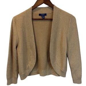 Chaps Gold Open Front Sparkle Festive Cropped Cardigan Size Medium